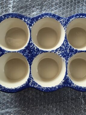 Blue Speckled Ceramic 6-Cup Muffin Pan - Home Kitchen Bakeware